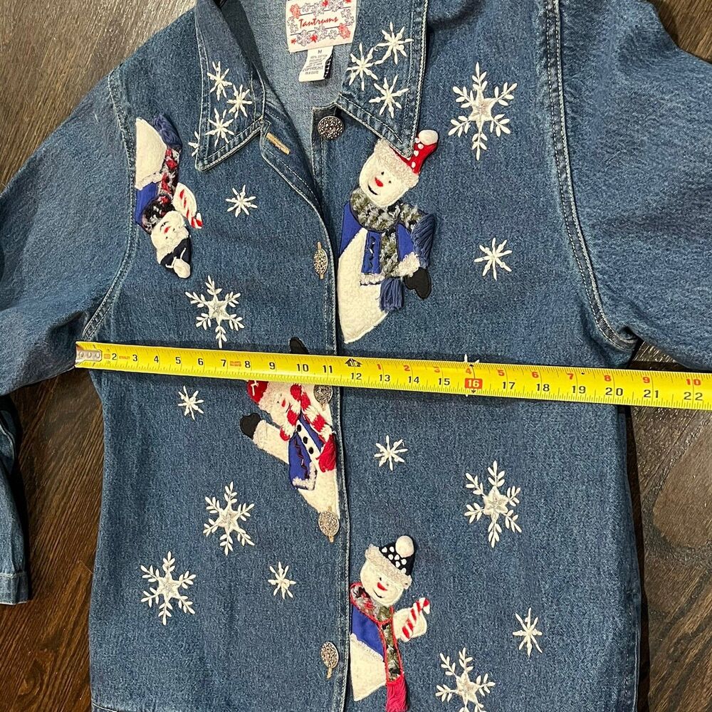 Vintage Tantrums Denim Jacket Womens Medium Embroidered Christmas Snowman Granny - Picture 9 of 9